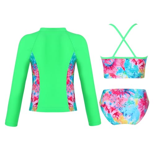 CHICTRY Kids Girls Tropical 3 Pcs Swim Cover Up Sets Zip Up Rashguard Shirts with Bikini Swimsuit2