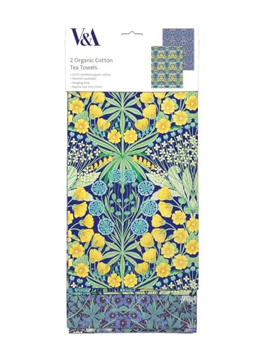 Museums & Galleries Tea Towels - V&A Design - Organic Cotton - Artistic Mallow Flowers by Allan Francis Vigers - Set of 2 - Stylish Home Accessory