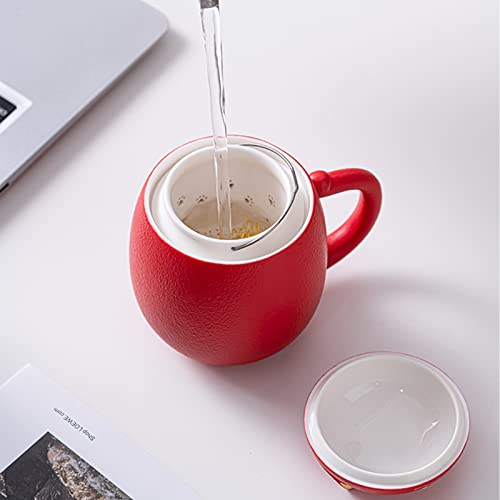 Duanmul Cat Mug Cute Ceramic Coffee Cup With Infuser And Lid,Filter For Steeping Loose Leaf,Kawaii Coaster,Novelty Morning Cup Tea Milk Christmas Mug Chinese Handmade Porcelain Teacup(Red) #TOP1