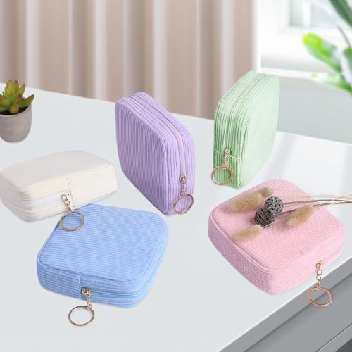 Image of Sanitary Napkin Storage Bag, Preppy Corduroy Period Bag for School Teen Girls, Cute Portable Period Pouch with Zipper, Sanitary Pads Bag Tampons Holder for Purse, First Period for Women Ladies