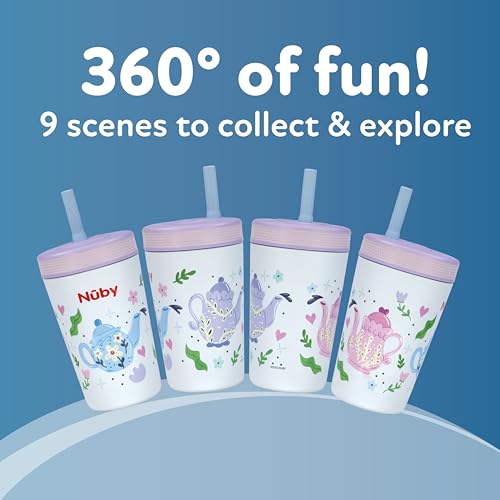 Image of Nuby Thirsty Kids Flexstraw Stainless Steel Insulated Toddler Cup - 12 oz | Leak-Resistant Silicone Straw - Easy-Clean Valve and Capacity - Travel Cup - Teapots