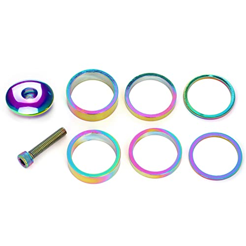Meische 1 1/8 Inch Headset Spacer With Stem Top Cap Bolt Kit Rainbow 28.6Mm Fork Tube Washer Cover #TOP1