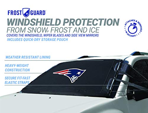 NFL Frost Guard Windshield Cover for Ice and Snow, New England Patriots | Standard Size Car Windshield Cover, Black | Fits Most Cars, Sedans, Small Trucks, SUVs – 60 x 40 Inches