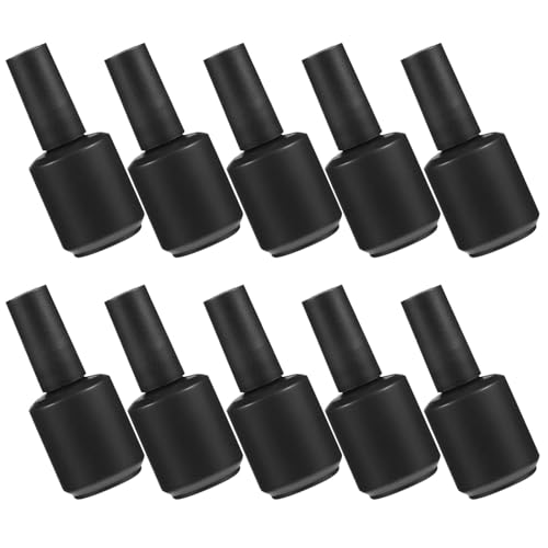 Uonlytech Botellas de Esmalte de Uñas Vacías 15 Ml, Vidrio Mate Negro, 10 Piezas Rellenable a Prueba de Fugas Pincel para Retoques y Gel, Adecuado para Manicura y Personalización