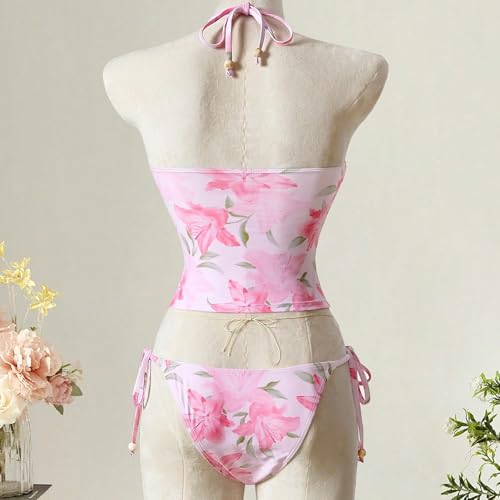 Traje de baño de dos piezas moldeador con cuello halter ajustable cómodo 6