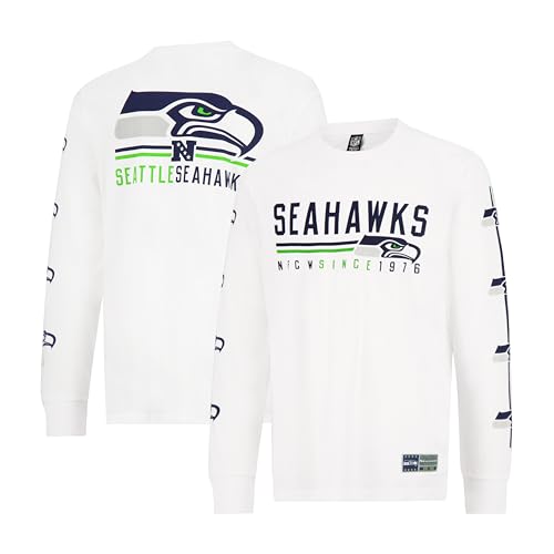 Ultra Game NFL Official Adults Super Soft Supreme Long Sleeve T-Shirt - Unisex, Seattle Seahawks, White Updated, X-Large
