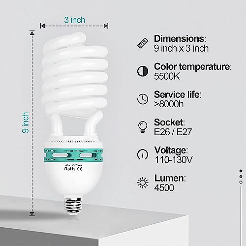 Image of EMART Full Spectrum Light Bulb, 105W Spiral CFL 5500k Daylight for Softbox Lighting Kit, Replacement Lamp for Photography Photo Video Studio, Household Use, Portrait Shooting -4PACK