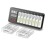 EBL Rechargeable AA Batteries with Charger, 2800mAh Double A Rechargeable Batteries 8 Pack with AA AAA 9V Individual Battery Charger Built-in 2 USB-A & 1 USB-C Charging Ports