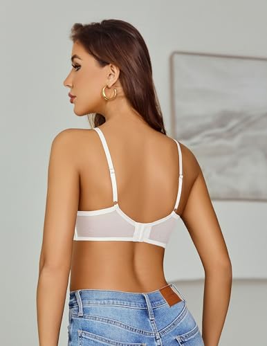 Image of Avidlove Lace Bras for Women Sheer Balconette Underwire Unlined Everyday Bras Lingerie