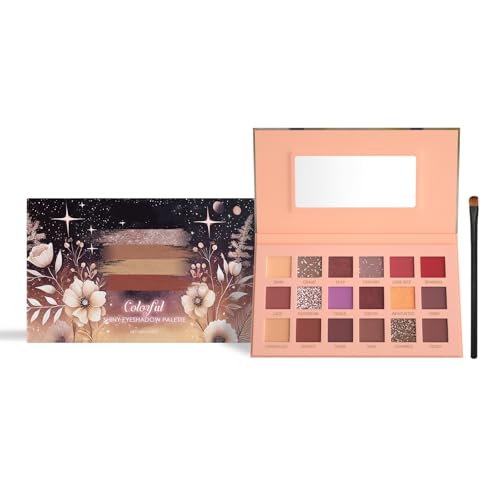 Paleta de Sombras de Ojos Brillantes Colony - 16 Colores con Fórmula de Cosmopolímero Orgánico, Hidratación de Larga Duración, No se Cae | 18 g