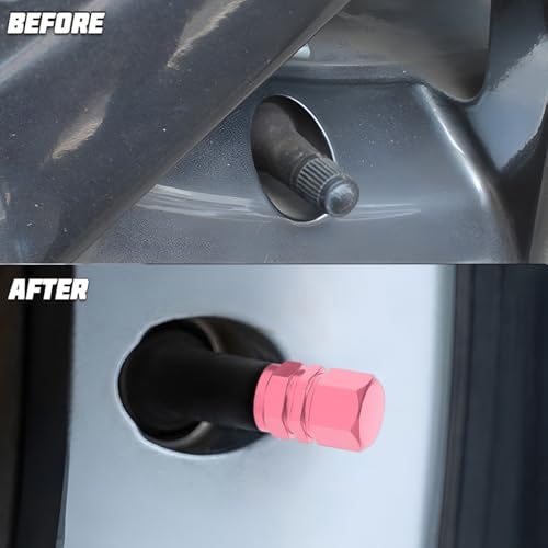 Image of Osilly Car Tire Stem Valve Caps, 4 PCS Aluminum Alloy Valve Stem Covers, Leak-Proof Tire Cap Cover Accessories, Hexgon Style Wheel Air Valve Caps for SUV Car Bike (Pink)