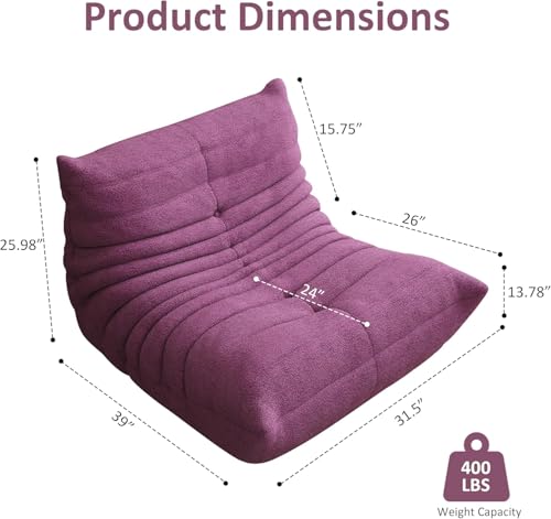 Image of Giant Bean Bag Chair for Adults,Comfy Lazy Fireside Accent Chair with Memory Foam,Cozy Single Floor Sofa Couch Boneless Chaise Lounge for Living Room Bedroom Gaming Room(Purple,1Seater)