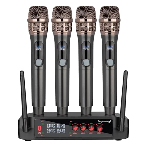 Professional Wireless Microphone System, 4 Channels, Handheld Karaoke Set for Home, Party, Church, DJ, Wedding