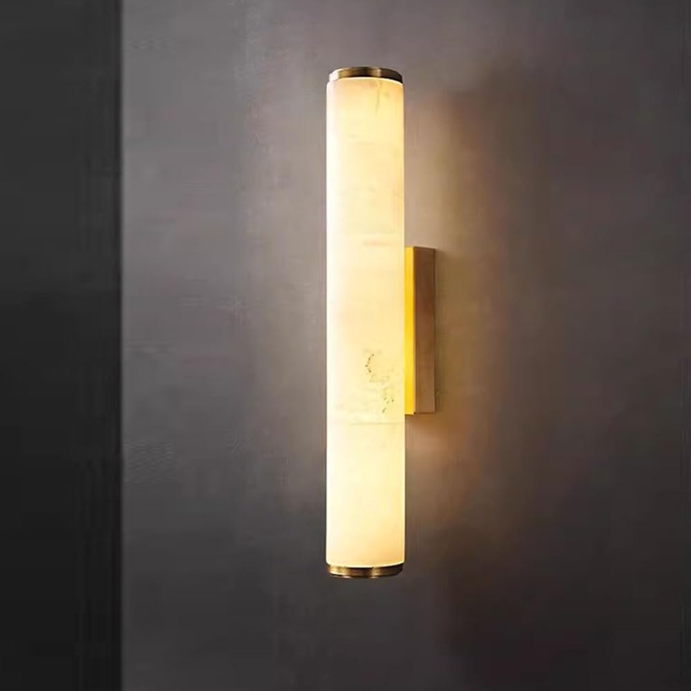 GUOGUOSM 15.7in Cylindrical Wall Light, Medieval Minimalist Style Alabaster Wall Lamp, LED Light Source Natural Marble Wall Sconce, Bedroom Corridor Dining Room Decorative Lighting Fixtures