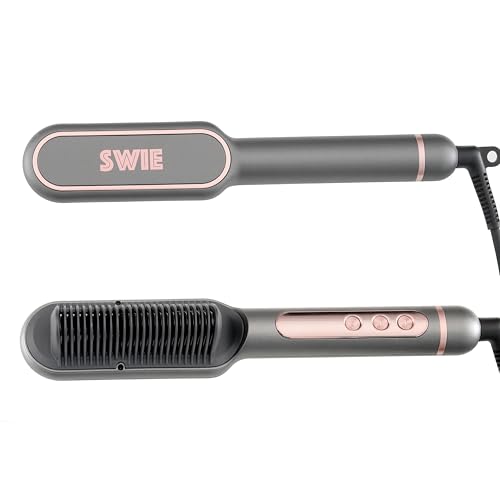 SWIE Straightening Brush Styler. Quicker, Easier and More Convenient Straightener for Smooth, Shiny and Frizz-Free Hair. Versatility in Styling - Straight, Soft Curl or Waves. for All Hair Types
