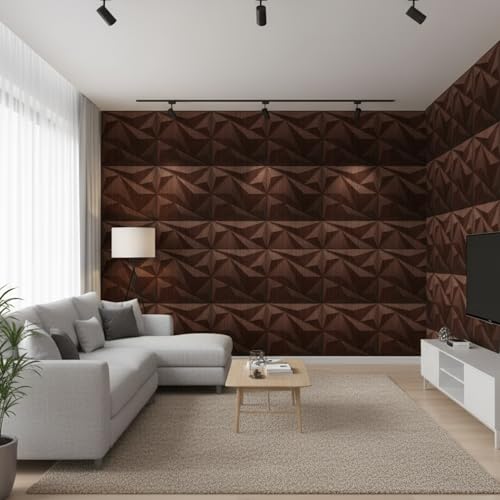 Image of Kayra Decor Wall Panels for Bedroom Alps Design Walnut Wood Color 19.7 inch x 19.7 inch (Pack of 40) - Covers 107.80 Sq. Ft.
