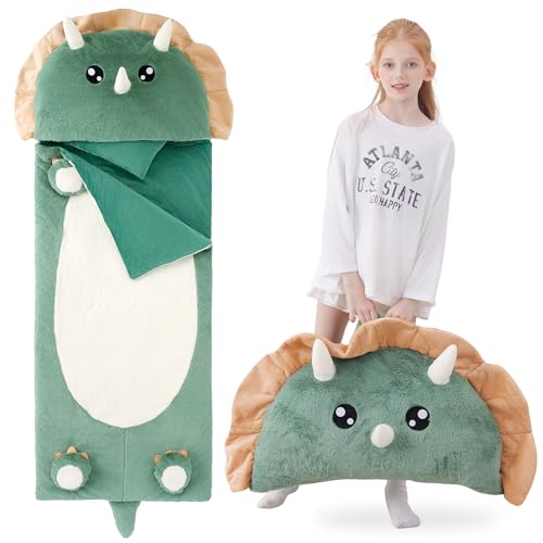 GILFWM 70 4.2lbs Dinosaur Thickened Kids Nap Mat for Preschool Daycare Kindergarten Soft Washable for Boys and Girls 2-in-1 Stuffed Animals Sleeping Bag and Pillow Sleep Sack for Toddlers