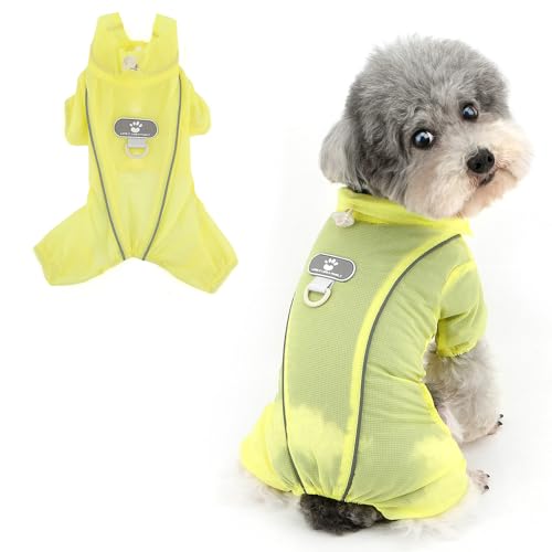 RANPHY 犬 服 春夏 超小型犬 小型犬 猫用 接触冷感 つなぎ ロンパース UVカット 防蚊防虫 薄手 半袖 伸縮性 4本足 Dリング付 撮影 散歩 部屋着 軽量 涼感 暑さ対策 ペット洋服,イエロー,M