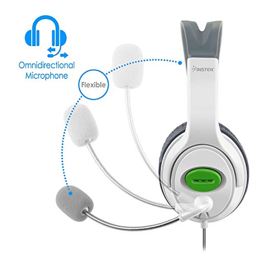Insten Gaming Headset Headphone with Mic Compatible with Xbox 360 Wireless Controller, White - Thumbnail 2