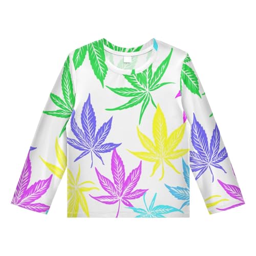 Colorful Leaf White Boy's Rash Guard Swim Shirt Long Sleeve Sun Shirt for Kids Toddler UPF50+