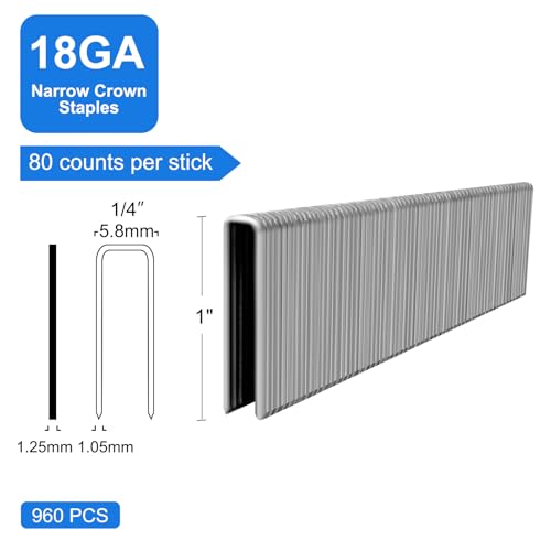 Image of 18 Gauge 304 SS 1 /4 inch Narrow Crown Staples 1 Inch,2880-Pack