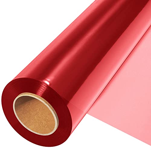 JOYIT Red Cellophane Wrap Roll (200’ Ft. Long X 17.5” in. Wide) - 2.5 Mil Thick Transparent Red Cellophane Wrapping Paper, Colored Cellophane Wrap for Gift Flower Basket Decoration