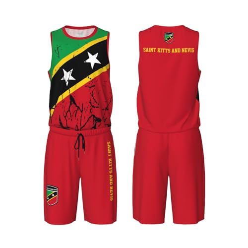 Saint Kitts and Nevis Flag Grain (2) Basketball Jersey Uniform Suit for Men Women Adults Training Athletic Set