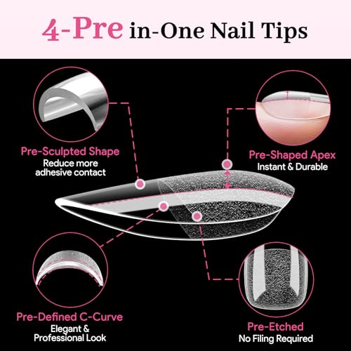 Image of Short Almond Pre-Building Nail Tips, 15 Sizes 240 PCS