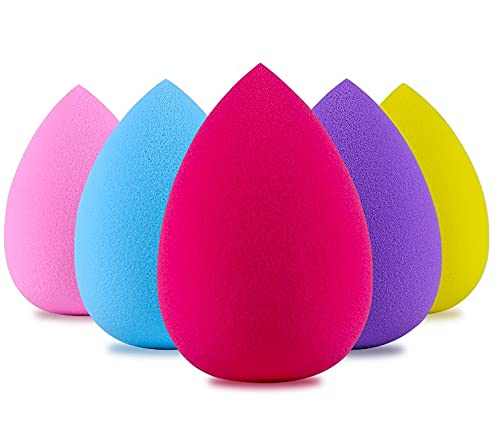 APPAREL COLOTIC-MLTA-Makeup Sponges Set 5 Pieces Best Quality Beauty Blender Foundation Blending Sponge, Professional Makeup for Dry & Wet Use, Pink, Blue, Yellow, Purple, Fuchsia, Count (Pack of 1)