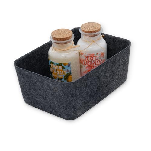 Image of Welaxy Felt deep Storage Bins lidded Drawer Organizer Caddy for junk stuff stationery makeup jewelry closet bathroom minimalist lifestyle (Charcoal Bin, S)