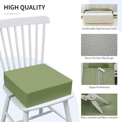 Image of Eiury Booster Seat for Kitchen Chair, Toddler Booster Seat for Dining Table, Waterproof PU Leather Kids Seat Cushion with Adjustable Straps, Non-Slip Bottom, Wipeable Seat Pad,Green
