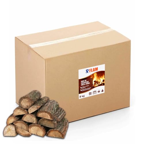 Bois de Chauffage 100% Chêne – Bûches 25 cm – Bois Sec Haute Performance – Idéal poêle, cheminée, Barbecue, braséro – R’FLAM - 8 KG
