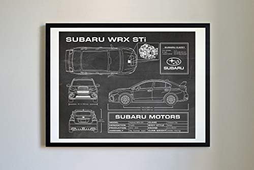 DolanPaperCo #314 Subaru WRX STI 2012 Art Print, da Vinci Sketch - Unframed - Multiple Size/Color Options (11x14, Blackboard)