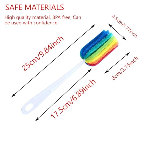 Image of 3PCS Cleaning Bottle Sponge Brush with Long Handle Scouring Pad Scrub Brushes for Kitchen Clean Glasses Mugs Cups