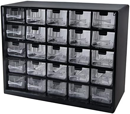 Buyongwant Plastic Parts Storage Hardware and Craft Cabinet, 25 Drawer Type Component Box （Black）