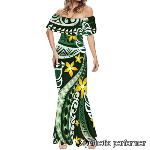 Image of Polynesian Dresses for Women Off Shoulder Maxi Dress Puletasi Samoan Dresses S-7XL