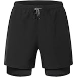 HOPLYNN Mens Running 2 in 1 Sports Shorts Breathable Outdoor Workout Training Shorts with Pockets Black L