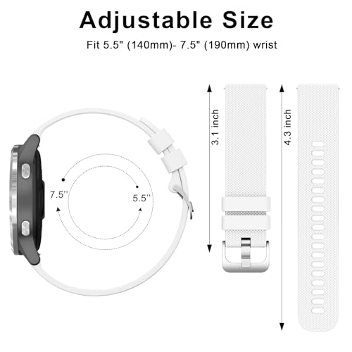 Silicone Watch Bands - Quick Release Waterproof Soft Rubber Replacement Straps with Silver Plated Stainless Steel Buckle 20mm 22mm (White, 22mm) - Image 5
