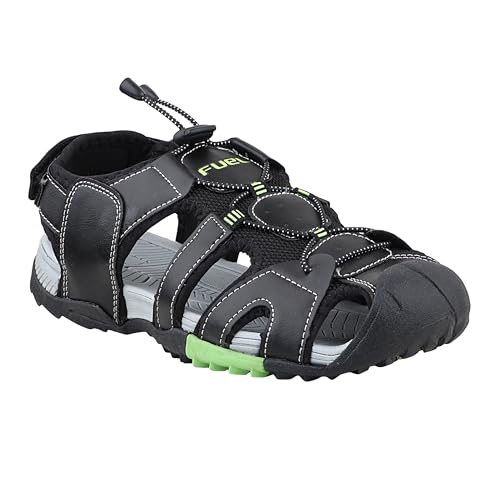 Image of FUEL Warrior Men's Fisherman Sandals - Comfortable, Breathable & Flexible Outdoor Sandals with Protective Toe, Anti-Skid Sole - Stylish Casual Beach & Sports Footwear (Black-P-Green)