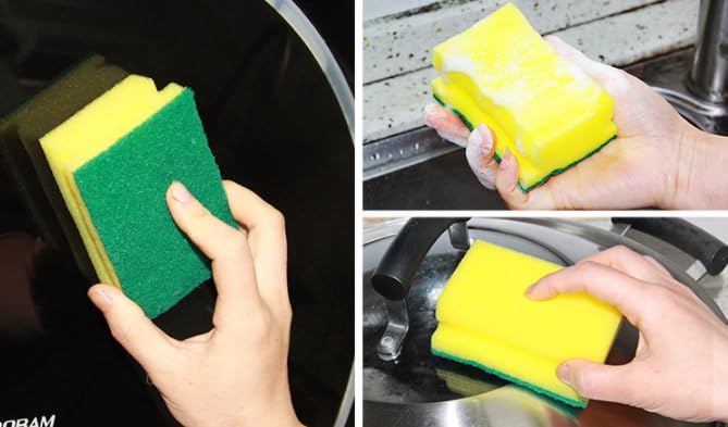 Image of Multifunction Scrub Sponge Protects Nails and Fingers - Sponges for Cleaning Remove Tough Stains, Grease, Residue (Green 10 pcs)