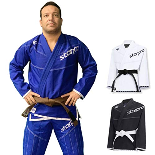 Starpro BJJ Gi de algodón - Kimono Jiu Jitsu Artes Marciales Profesionales Preencogido para Entrenamiento y competición - Hombres y Mujeres- A0 A1 A2 A3 A4 A5 - Blanco, Negro, Azul