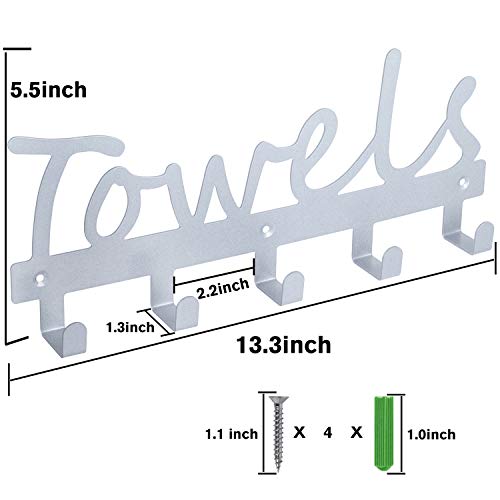 Towel Racks Wall Mount 5 Hooks,Bathroom Hooks Towel Holder Matte Nickel Towel Racks,Rustproof and Waterproof for Bath Towel Organizer,Bedroom,Kitchen,Living Room Towels, Clothing,Keys,Easy Install