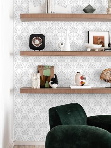 Image of Veki Luxury Floral & Botanical Geometric Wallpaper Mural - Waterproof, Moisture-Proof, Self-Adhesive PVC Wall Sticker for Home & Hotel Decoration (45cm x 300cm) (White Silver Leaf)