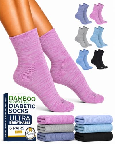 Image of Pembrook Bamboo Viscose Diabetic Socks for Women & Men - 6 Pairs | Breathable Wide Non Binding Plus Size Socks | Loose Fit