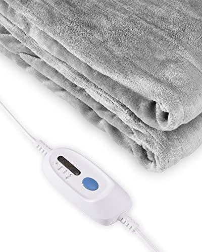 Electric Blanket Heated 72"X84" Full Size Oversized Flannel Heated Blanket, Etl Certification Fast Heating With 4 Heating Levels &10 Hours Auto Off, Machine Washable-Grey #TOP6