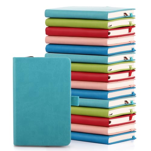 Cuadernos A6 AKOLAFE de tapa dura: pack de 15 diarios de bolsillo con soporte para bolígrafo