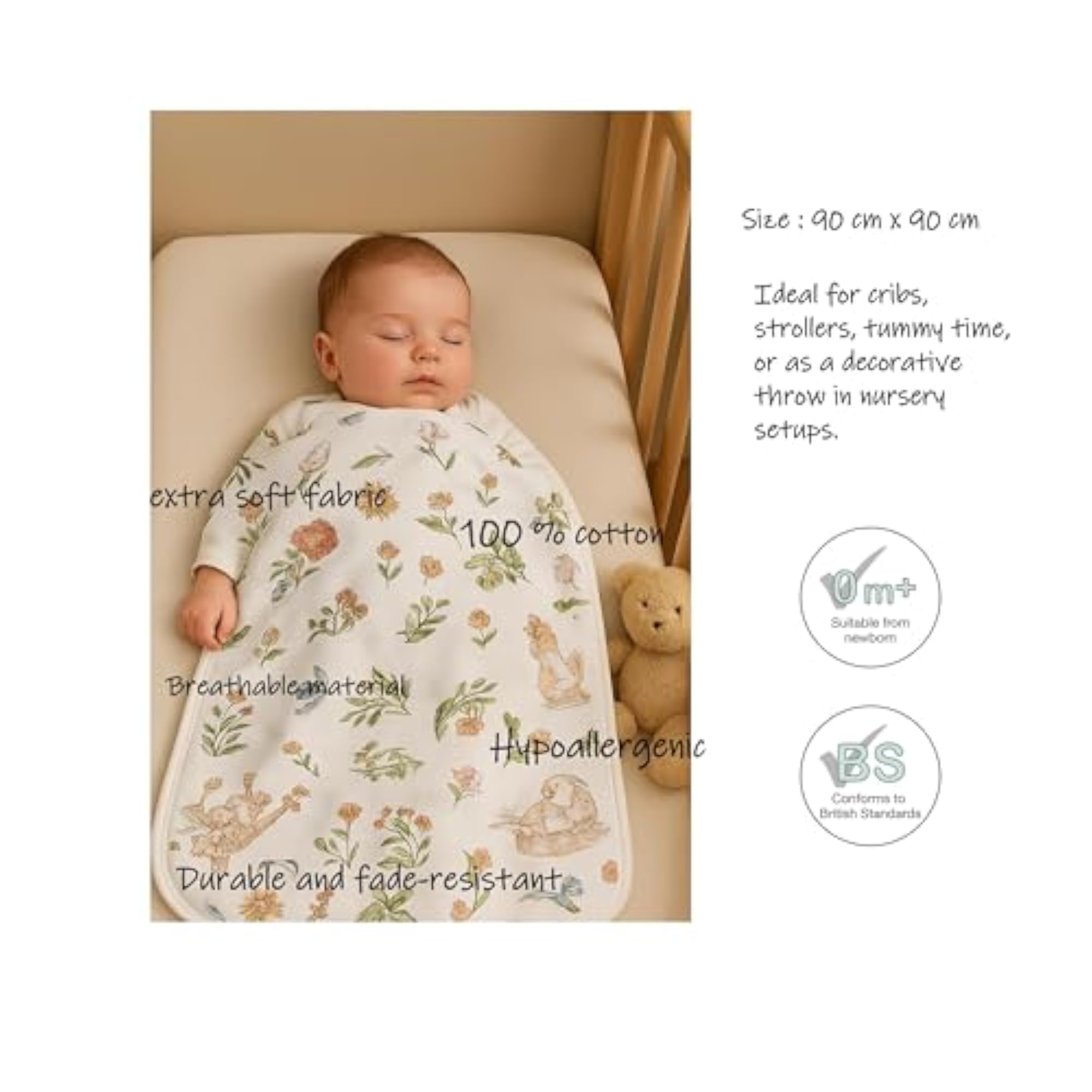 100% Cotton Jersey Blanket for Newborn, Enchanted Garden