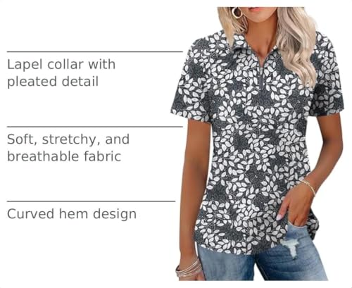 Image of LOMON Womens Golf Polo Shirt Summer Short Sleeve Quarter Zip Outfit
