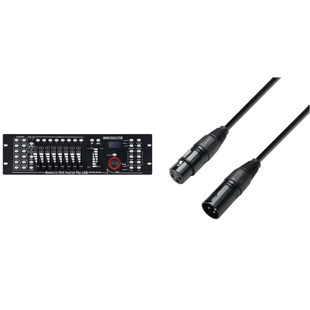 Showlite Master Pro 192 Kanal DMX Controller (zur professionellen Lichtsteuerung, USB Anschluss zur Datenspeicherung) & Adam Hall Cables K3DMF0600 DMX Kabel XLR male auf XLR female 6m