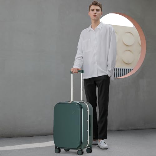 Image of mixi Luggage Suitcase with Spinner Wheels, Carry On Luggage with Laptop Pocket,18 /20 /24 Inch Travel Luggage Aluminum Frame PC Hardside with TSA Lock & Cover, Blackish Green, 20-inch